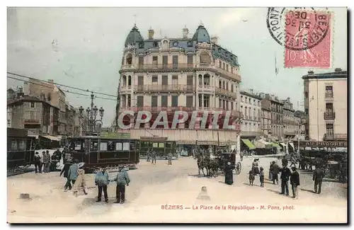 Beziers Ansichtskarte AK la place de la Republique (tramway)