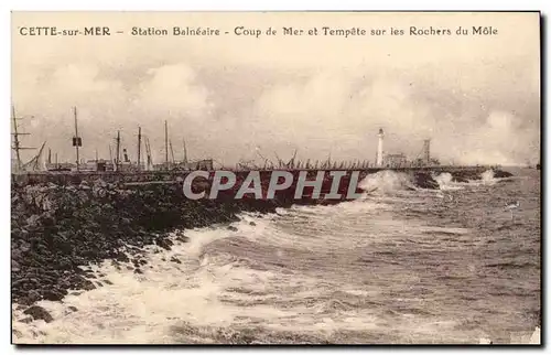 Cette sete Cartes postales Station balneaire Coup de mer et tempete sur les rochers du Mole