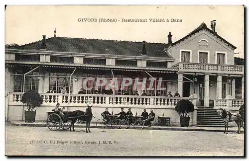 Givors Ansichtskarte AK Restaurant Villard a Bans (cyclistes attelages chevaux)