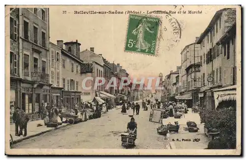 Cartes postales Belleville sur Saone La grande rue et le marche