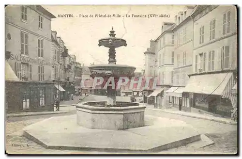 Mantes Ansichtskarte AK Place de l&#39hotel de ville la fontaine (salon de coiffure coiffeur)