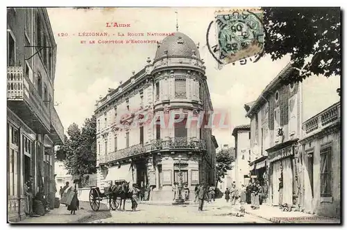 Cartes postales Lezignan La route nationale et le comptoir d'Escompte