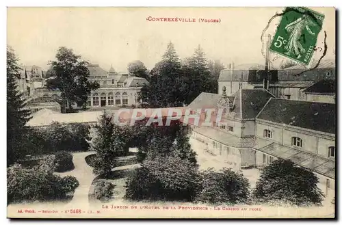 Contrexeville Cartes postales Le jardin de l'hotel de la Providence Le casino au fond