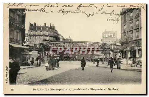 Paris Cartes postales Le Metropolitain boulevards Magenta et Barbes (Metro train)