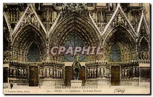 Reims Ansichtskarte AK La cathedrale Le grand portail