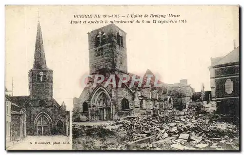 Guerre de 1914 1915 - L'Eglise de Revigny - Meuse Avant et apres bombardement - Cartes postales