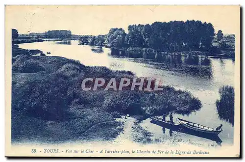 Tours Cartes postales Vue sur le Cher A l&#39arriere plan le chemin de fer de la ligne de Bordeaux