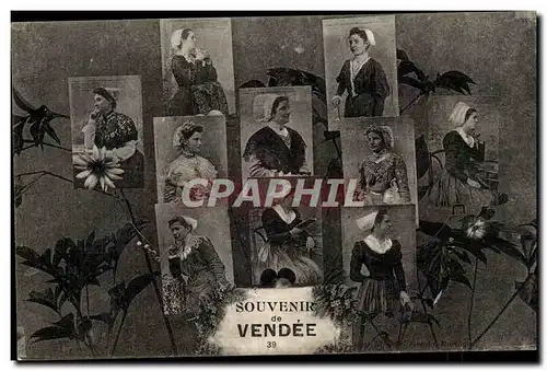 Cartes postales Souvenirs de Vendee (folklore costume)