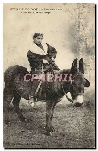 Ansichtskarte AK Aux Sables d&#39olonne La promenade en ane Martin resiste ne veut deraper TOP (ane donkey)