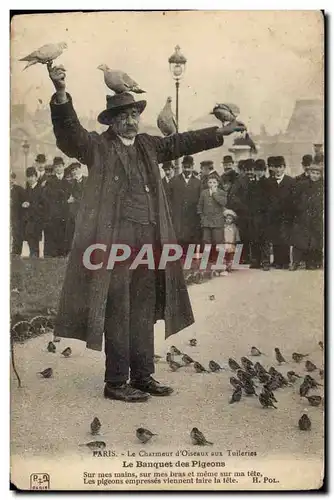 Paris Cartes postales Les Tuileries Le charmeur d'oiseaux (Louvre) Le banquet des pigeons