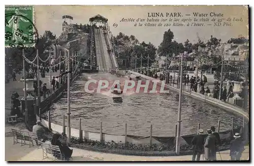 Paris Cartes postales Luna Park Water chute Arrivee d&#39un bateau sur le lac apres la chute de 25m de haut a la