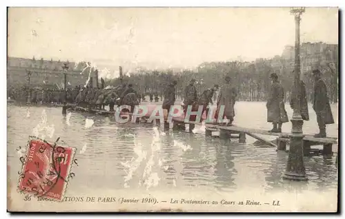 Paris - Crue de la Seine - Paris Inonde - janvier 1910 Les Pontonniers au Cours ta Reine - Cartes postales
