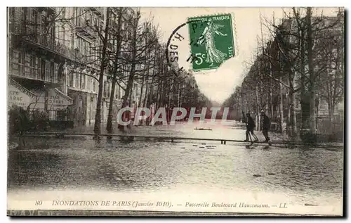 Paris - 9 - La Grande Crue de la Seine Janvier 1910 - Passerelle Boulevard Haussman - Ansichtskarte AK