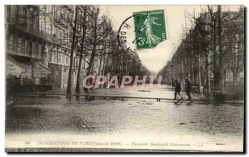 Paris - 9 - La Grande Crue de la Seine Janvier 1910 - Passerelle Boulevard Haussman - Cartes postales
