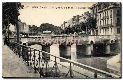 Perpignan Cartes postales Les quais au fond le Palmarium