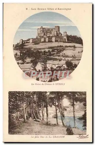 Auvergne Cartes postales Les ruines du chateau de murols Les jolies rives du lac Chambon