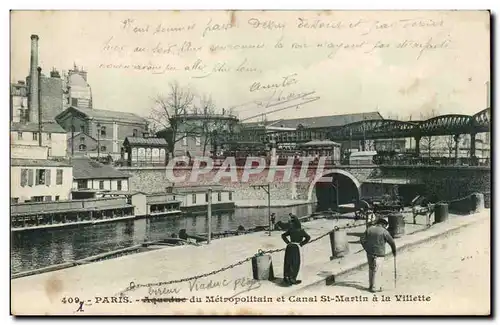 Paris Cartes postales Le Metropolitain et canal Saint Martin a la Villette (Metro)