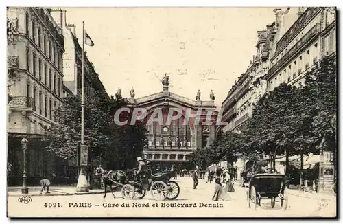 Paris Cartes postales La gare du Nord et boulevard Denain