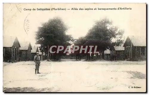 Camp de Coetquidan Cartes postales Allee des sapins et baraquements d'artillerie