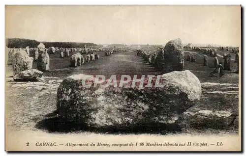 Carnac Cartes postales Alignement de Menec compose de 69 menhirs debouts sur 11 rangees