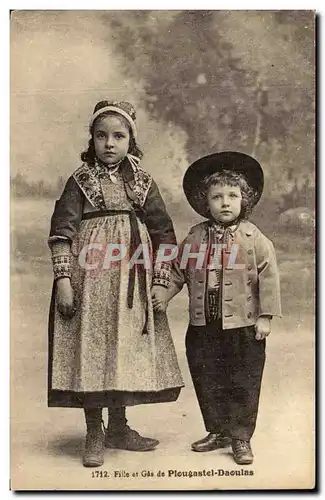 Ansichtskarte AK Fille et Gas de Plougastel DAoulas (folklore costume enfants)