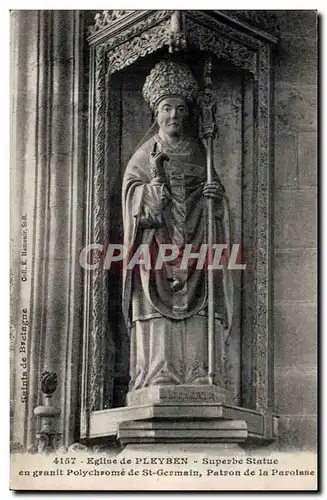 Pleyben - Eglise Superbe Statue en granit Polychrome de St Germain Patron de la Paroisse - Cartes postales