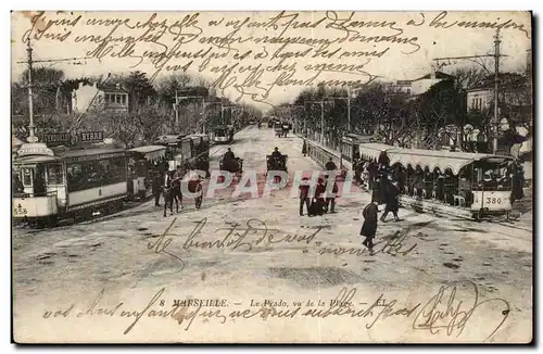 Marseille - Le Prado vu de la Plage tramway - Byrrh - liqueur - alcool - Ansichtskarte AK