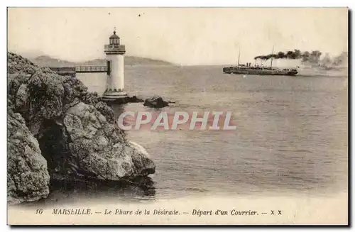 Marseille - La Phare de la Desirade Depart d&#39un Courrier - Paquebot - steamer chugging by - light