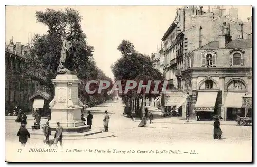 Bordeaux - La Place et Statue de Tourny et le Cours du Jardin Public - Tabac - Parasol - tree lined