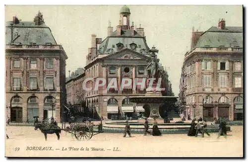 Bordeaux - La Place de la Borse - Fontaine - dotted with people and horse - Cartes postales