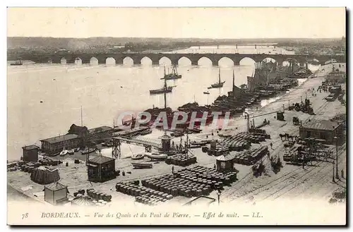 Bordeaux - Bateaux - Vue des Quais et du Pont de Pierre Effet de Nuit - Cartes postales