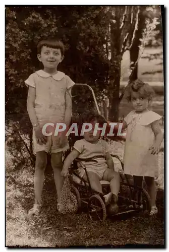 CARTE PHOTO Enfants en poussette