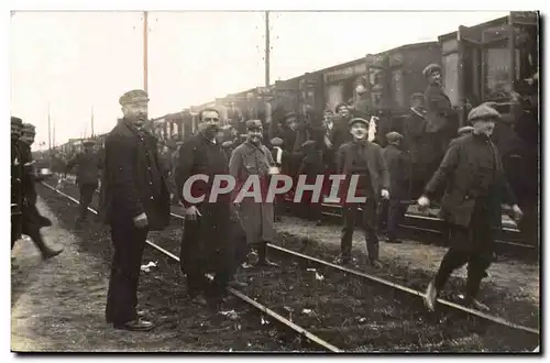 CARTE PHOTO Depart de la classe 1916 pour la caserne (militaria train) TOP