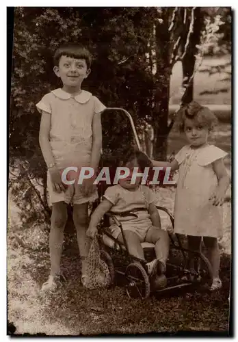 CARTE PHOTO Enfants et poussette