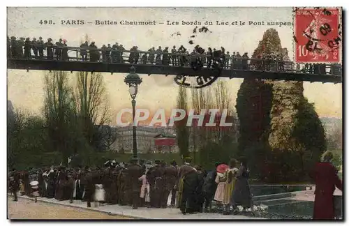 Paris - 19 - Buttes Chaumont - Les Bords du Lac et le Pont Suspendues - Ansichtskarte AK