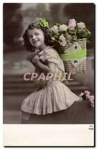 Fantaisie - Enfant - darling Child with bow in curly hair - backpack of flowers - Imodak - Cartes postales