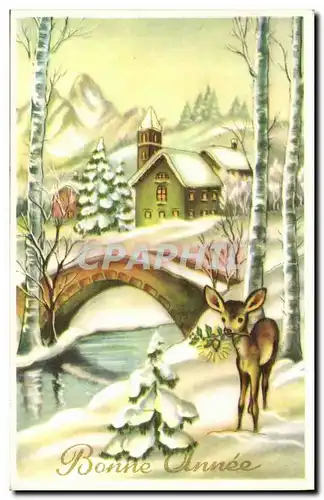 Fantaisie - Fete - Bonne Annee - Sous Neige - biche - deer - Ansichtskarte AK