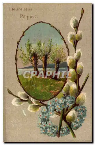 Fantaisie - Fete - Paques - arbres - pussywilow - Cartes postales