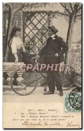 Fantaisie - Couple - velo - cycliste - Bonjour Rosine - Monsieur Pierre - Ansichtskarte AK