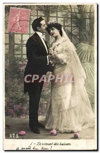 Fantaisie - Couple - mariage - wedding - En semant des baisers - Cartes postales