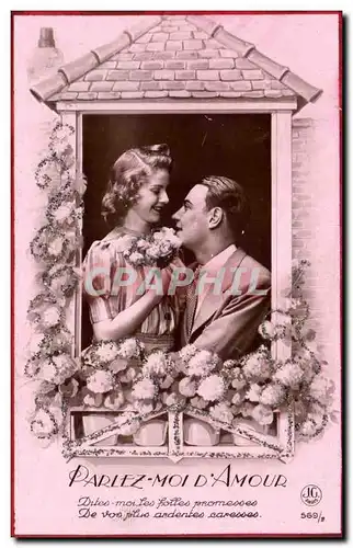 Fantaisie - Couple - parlez moi d&#39amour - relief - glitter - Cartes postales