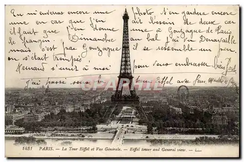 Paris Cartes postales Tour Eiffel et vue generale