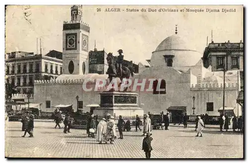 Algerie Ansichtskarte AK Alger Statue du duc d&#39Orleans et mosquee Djama Djedid