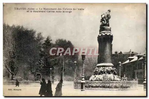 TRoyes Cartes postales Le monument des enfants de l'Aube et le boulevard Carnot sous la neige