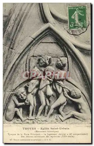 TRoyes Ansichtskarte AK Eglise St Urbain Tympan de la porte principale Jugement dernier demons entrainant des rep