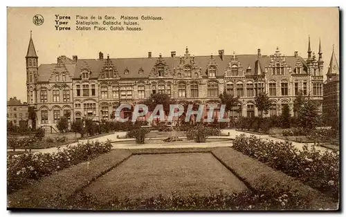 Belgie Belgique Cartes postales Ypres Place de la gare Maisons gothiques