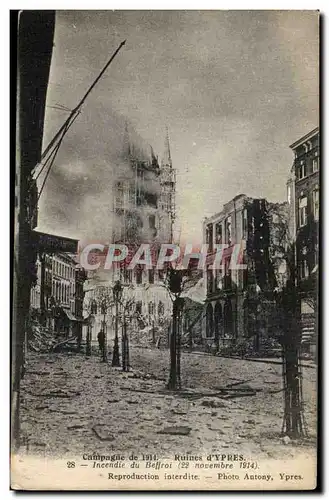 Ansichtskarte AK Belgique Ruines d&#39Ypres Incendie du beffroi (22 novembre 1914)