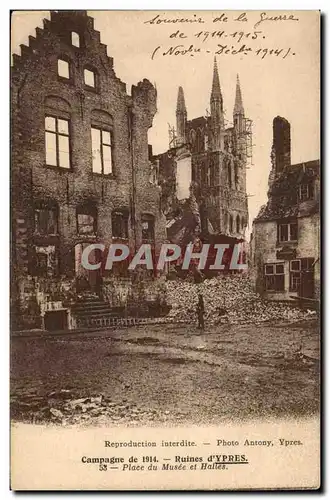 Cartes postales Belgique Ruines d&#39Ypres Place du musee et halles