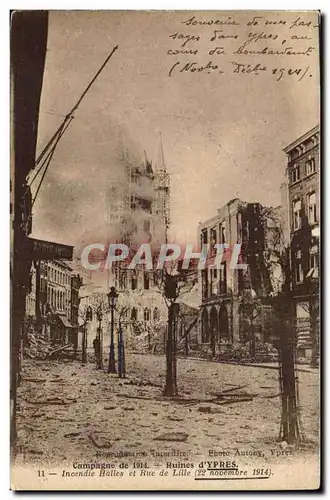 Cartes postales Belgique Ruines d&#39Ypres Incendie Halles de Lille (22 novembre 1914)