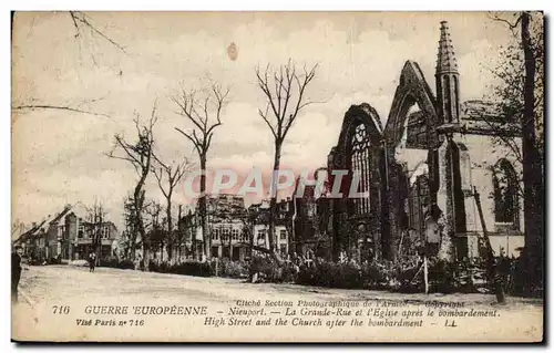 Cartes postales Belgique Nieuport La grande rue et l&#39eglise apres le bombardement